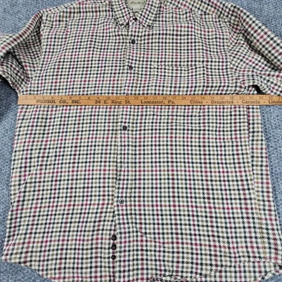 Vintage Eddie Bauer Menswear Houndstooth Plaid Long Sleeve Button Down Shirt - Picture 7 of 9